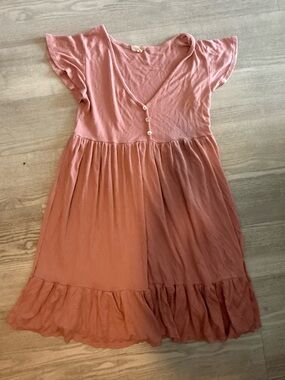 Pink Flutter Sleeve Button Front Dress